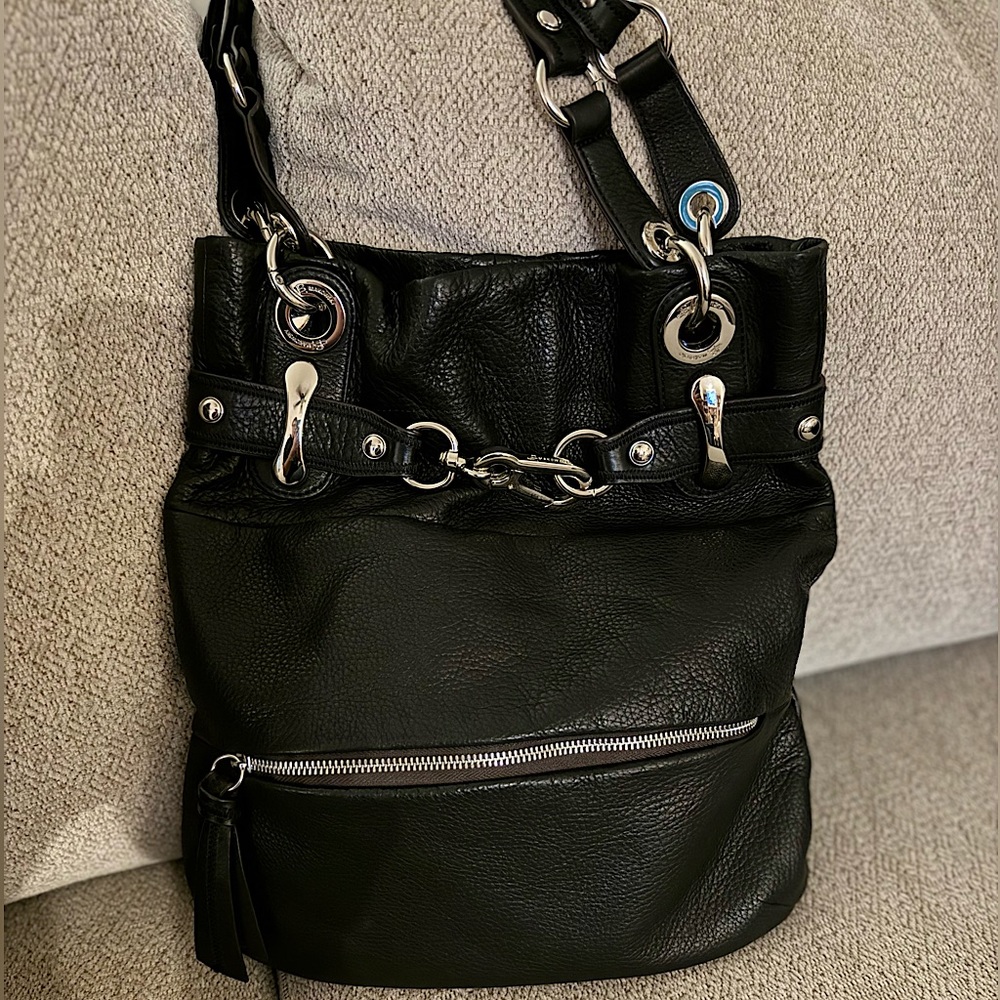 Gently Used: B. Makowsky black leather shoulder bag.